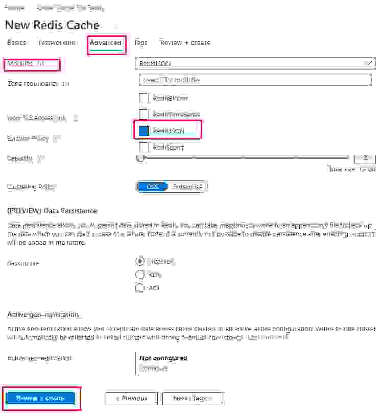 Screen capture for choosing RedisJSON to make document store