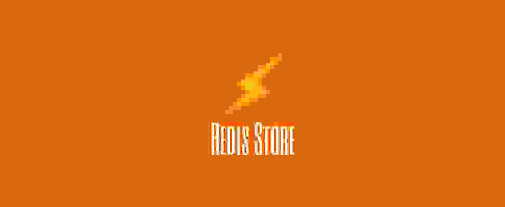 an orange background with a logo for a Redis Store application